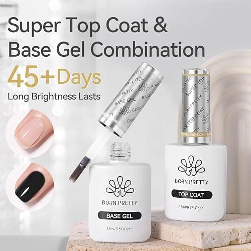 Born Pretty Gel Top Coat,15ml Gloss Base and Top Coat Set, No Wipe Super Top Gel Not Chip or Peel and Long Lasting Base Gel Top Gel for Nail Art thumbnail 2