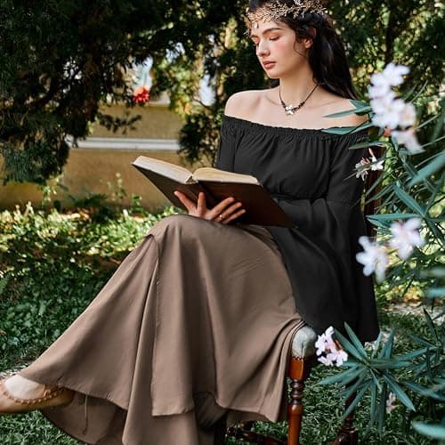 SCARLET DARKNESS Damen Renaissance Trachtenbluse Schulterfrei Gesmokte Mittelalter Shirt thumbnail 2
