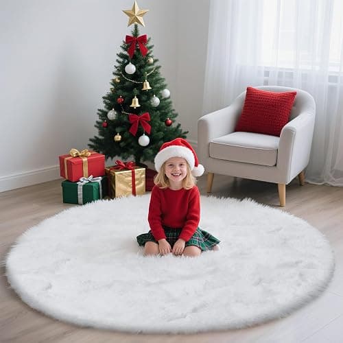 yulidayang White Fluffy Round Area Rugs for Bedroom,3'X3'Shag Circle Area Rugs for Girls Room,Non Slip Fuzzy Plush Rug for Kids Room Living Room and Dorm Home Decor Rug thumbnail 2