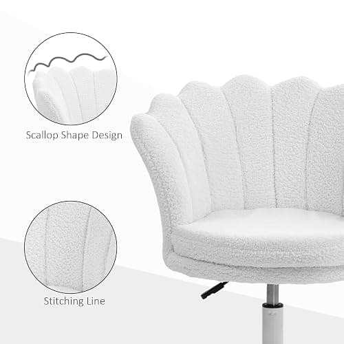 HOMCOM Mid Back Berber Fleece Office Chair, Adjustable Height Study Chair, Vanity Chair with Swivel Wheels for Living Room, Study, White thumbnail 7