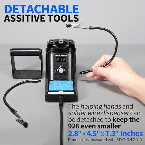 YIHUA 926 III 60W Digital Display Soldering Iron Station Kit w 2 Helping Hands, 6 Extra Iron Tips, Lead-Free Solder, Solder Sucker, S/S Tweezers, °C/ºF Conversion, Auto Sleep & Calibration Support thumbnail 8