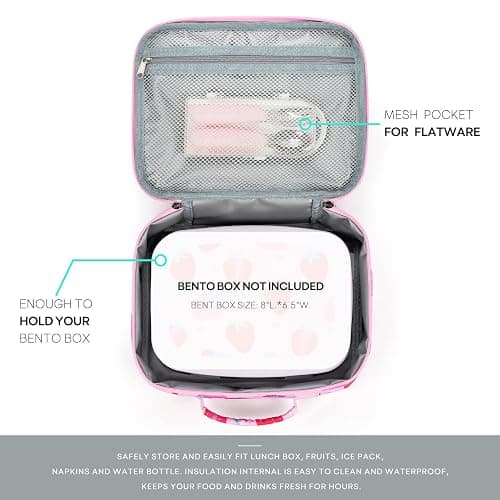 mibasies Kids Lunch Box for Girls Toddler, Insulated and Reusable Lunch Bag for School, Assorted Strawberry - Pink thumbnail 3
