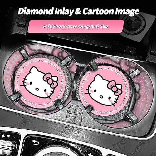 2PCS Cute Kitty Cup Holder Coasters, Black Silicone Anti-Slip Car Coasters,Car Cup Pads,Universal 2.75 Inch thumbnail 2