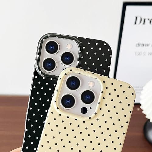 Yeddabox for iPhone 16 Pro Case Cute Polka Dot Phone Case Soft TPU Slim Shockproof Phone Cover for Women Girls, Black thumbnail 3