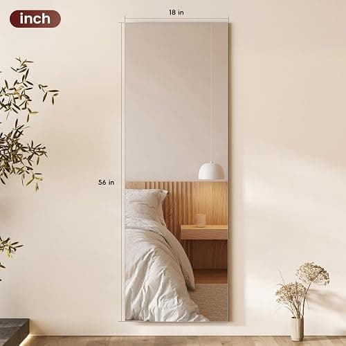 Kosmonia Full Length Mirror, 56"x18" Frameless Floor Mirror w/Distortion Free, HD Reflection, Standing or Leaning Full Body Mirror for Bedroom, Hanging Mounted for Living Room Cloakroom thumbnail 2