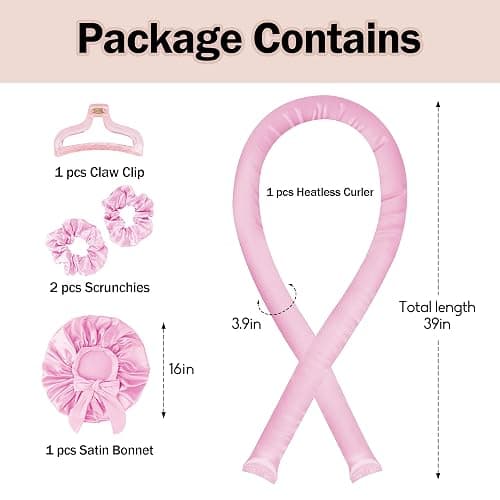 Heatless Hair Curler,Blowout Heatless Curls Overnight,No Heat Curling Rod Set with Satin Bonnet for Sleep in,Pink thumbnail 5