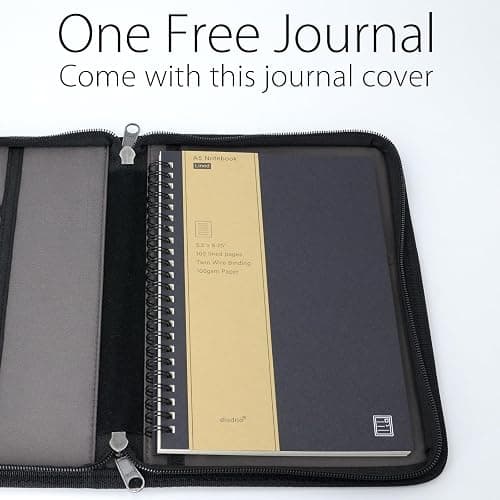 diodrio A5 Zipper Journal Notebook Cover with YKK Zipper for A5 Moleskine Cahier LEUCHTTURM Planners Sketchbook, Water Resistant, Refillable, Interior Pockets, Black thumbnail 7