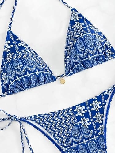 Tainehs Women's Sexy Halter Bikini Set Triangle Top String Swimwear Two Piece Swimsuits Cheeky Bathing Suit thumbnail 6