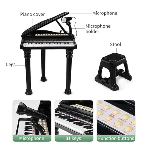 Losbenco Kids Piano Keyboard Toy, Toddler Electronic Musical Instrument Educational Toy with Microphone, Multiple Sounds, Record Playback, Lights & Stool, Birthday Gift for 3 4 5 6 7 Years Old Girls thumbnail 5