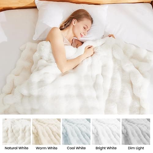 Latepis Luxury Faux Fur Throw Blanket Fuzzy for Couch Soft Thick Blanket for Bed Sofa Cute Plush Fuzzy Warm Blanket for All Seasons Ideal Gifts Luxury Throw Blanket Beige 50x60 Inch, 860gsm thumbnail 7