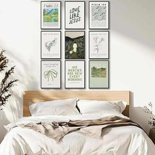9pcs Sage Green Christian Wall Art Bible Verse Paintings Pictures Wall Decor Jesus Poster Printing Artwork for Living Room Bedroom Christian Housewarming Gift Fashionable College Style Home Decoration thumbnail 4