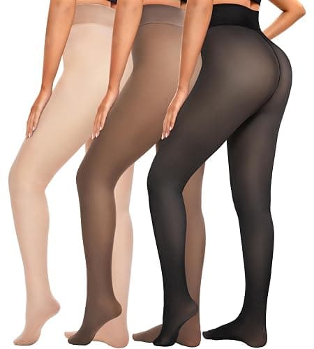 3 PCS Fleece Lined Leggings Women Thermal Tights Translucent Pantyhose - Image 1