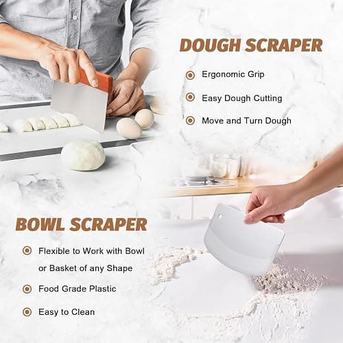 Sourdough Proofing Basket Gift Set, 9" Round and 10" Oval Banneton Bread Baking Supplies, Sourdough Baskets with Bread Lame, Danish Whish, Bowl Scraper, Sourdough Scraper, and Linen Liners thumbnail 5