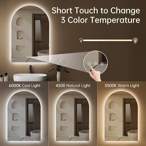 OUMUSU Arched Backlit Mirror Bathroom 24"x36", LED Mirror for Bathroom-Anti-Fog, Dimmable-Bathroom Mirror with Lights,3 Colors thumbnail 4