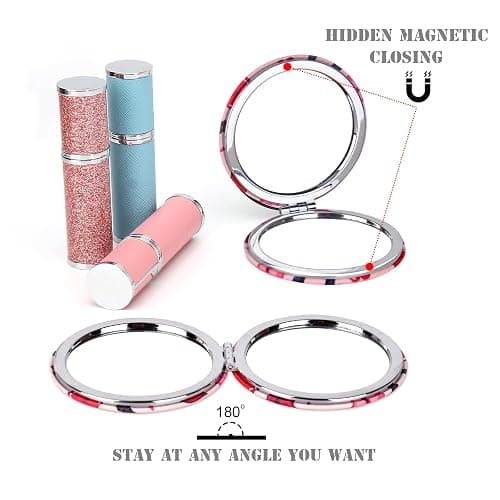 Quality Compact Vanity Mirror Gifts for Girls Women Beauty, Stylish Travel Folding Makeup Mirrors for Wallet Purse Pocket Handbag, Portable Double-Sided Magnifying Cosmetic Mirror, Bright Red thumbnail 5