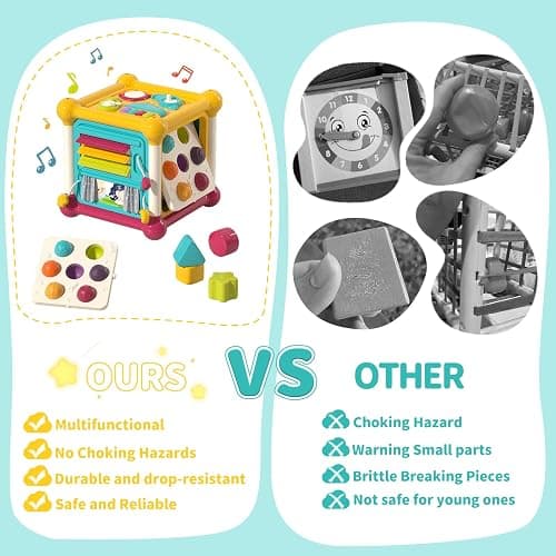PANITU Baby Activity Cube, Cube Toys for Babies 6-12 Months, Toddler Music Busy Board with 4 Sensory Shape Blocks, 6-in-1 Educational Early Development Toy, Christmas, Birthday Gift for 1 Year Old thumbnail 3
