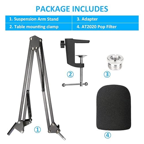 Audio-Technica AT2020 Mic Boom Arm with Foam Windscreen, Suspension Boom Scissor Arm Stand with Pop Filter Cover for Audio-Technica AT2020 Microphone by SUNMON thumbnail 7