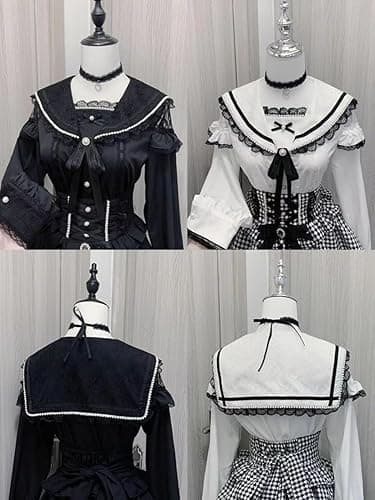 Pokn Lolita Shirts Jirai Kei Fashion Kawaii Clothing Cutecore Shirts Women Lace Mesh Sheer Short Sleeve Blouse Gothic thumbnail 6
