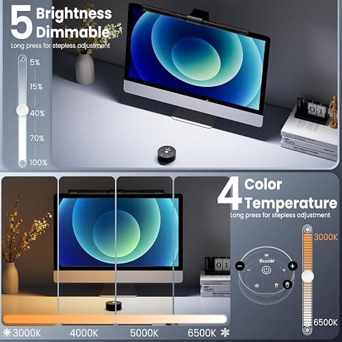 Quntis Computer Monitor Lamp, Screen Monitor Light Bar for Eye Caring, USB Reading LED Task Lamp with Auto-Dimming, Dimmable Light Bar, Touch Control, No Glare Space Saving Home Office Desk Lamps thumbnail 7