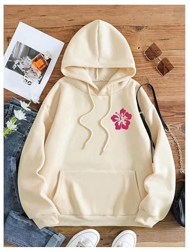 SweatyRocks Women's Letter Graphic Drawstring Hoodies Long Sleeve Thermal Pullovers Sweatshirts thumbnail 2