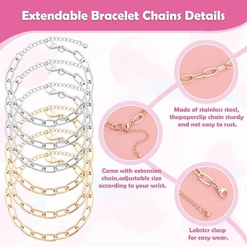 Charm Bracelet Making Kit for Adults & Teens, 477Pcs DIY Charm Bracelet Set with Gold & Silver Charms, Paperclip Chain Bracelets, Alphabet Charms, Complete Jewelry Making Supplies for Crafting thumbnail 5