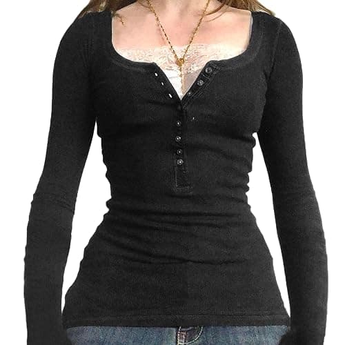 Women Fairy Grunge Shirts Y2K Tops Long Sleeve Lace Patchwork Tee Girls 90s Vintage Slim Blouse Fall Clothes thumbnail 2