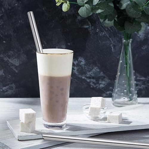 [Angled Tips] 2 Pcs Jumbo Reusable Bubble Tea Straws & Smoothie Straws, 0.5" Wide Stainless Steel Straw, Metal Straw for Boba, Tapioca Pearl, Milkshakes,Smoothies | 1 Cleaning Brush & 1 Case thumbnail 7