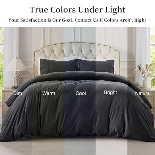 PURE ERA Jersey Knit Duvet Cover Set 100% T-Shirt Cotton Super Soft Comfy 3pc Bedding Set with Zipper Closure (Heather Charcoal Grey, Cal King) thumbnail 6