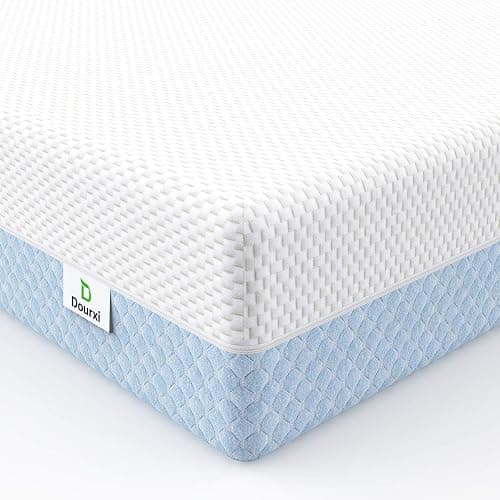 Dourxi Crib Mattress, Dual Sided Comfort Memory Foam Toddler Bed Mattress, Triple-Layer Breathable Premium Baby Mattresses for Infant and Toddler w/Removable Outer Cover - White&Blue - Image 1