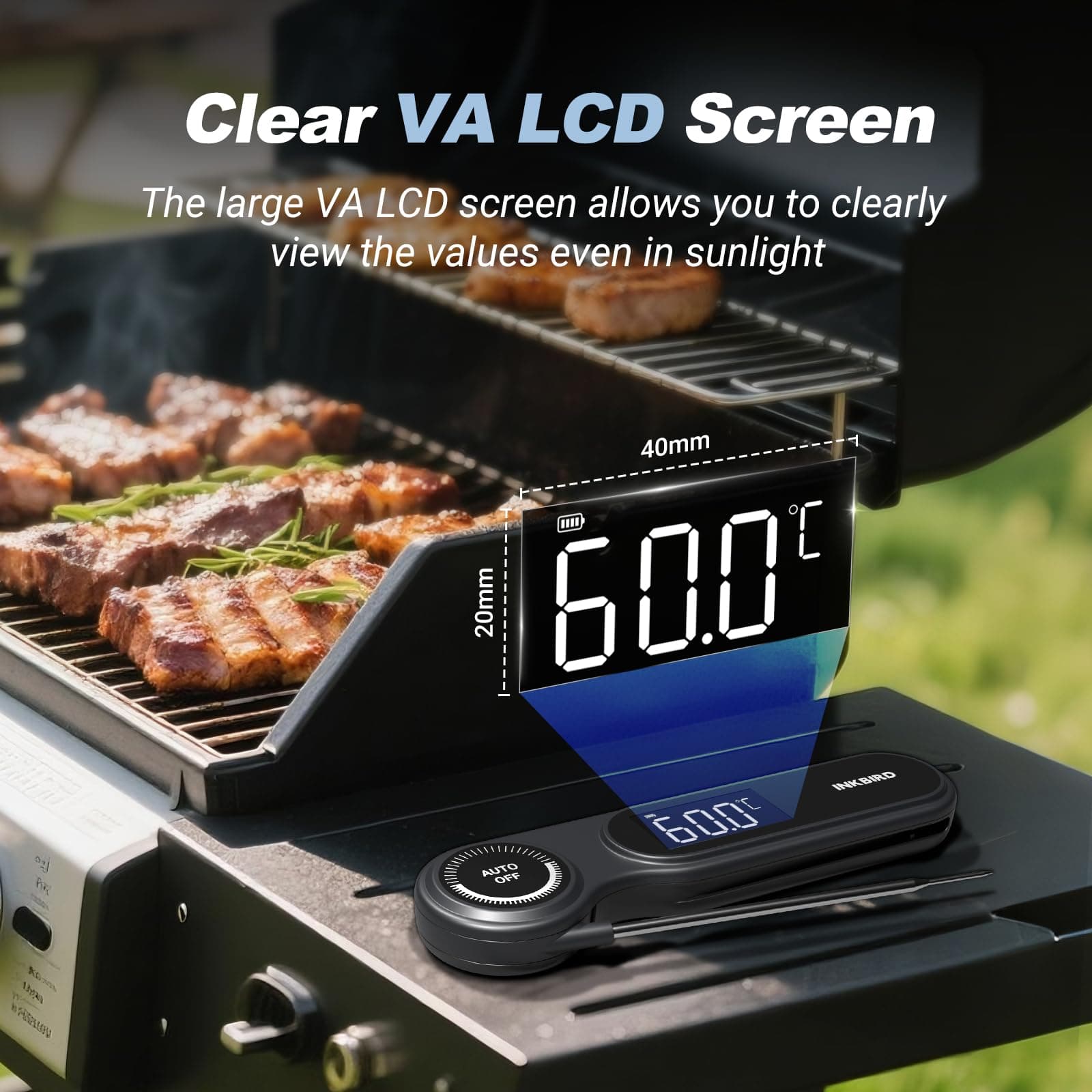 INKBIRD Instant Read Meat Thermometer IHT-21K 0.5S Fast Read BBQ Grilling | IP65 Waterproof, Rechargeable Battery, ±0.3℃ High Accuracy, Calibration, Auto-off, Outdoor Cooking, BBQ, Baking, Deep Frying thumbnail 5