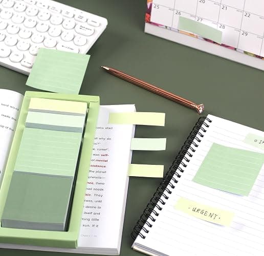 Green Lined Sticky Notes Set, 240 Sheets Pastel Sticky Note Pads, Self-Stick Index Tabs Memo Notepads for School, Office and Home thumbnail 2