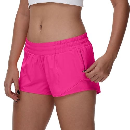 MCEDAR Women's Running Shorts Low Waisted 2.5"，Lightweight Active Workout Quick Dry Gym Athletic Sports Shorts Zip Pocket thumbnail 4