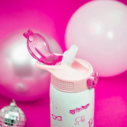 Zak Designs Barbie Porter Water Bottle for Travel and At Home, 19 oz Vacuum Insulated Stainless Steel with Locking Spout Cover, Built-In Carrying Loop, Leak-Proof Design (Barbie) thumbnail 2