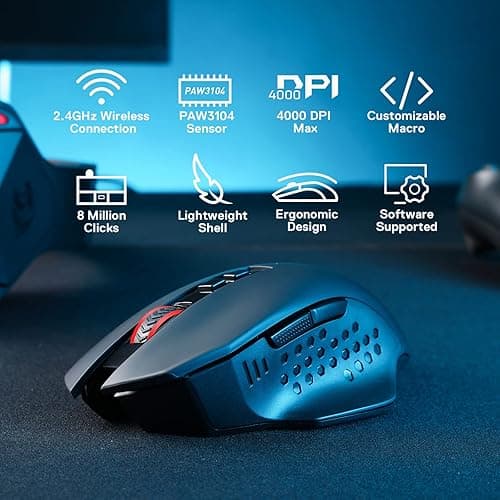 Redragon M656 Gainer Wireless Gaming Mouse, 4000 DPI 2.4Ghz Wireless Mouse w/ 5 DPI Levels, 7 Macro Buttons, Red LED Backlit & Pro Software/Drive Supported, for PC/Mac/Laptop thumbnail 3