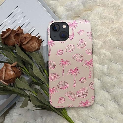 DAIZAG Case Compatible with for iPhone 14,Pink Seashells Palm Trees Beach Phone Case for iPhone 14 for Girl Women Boy Men thumbnail 4
