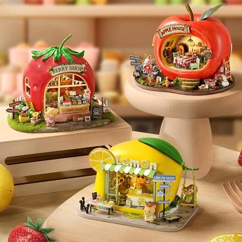 CUTEROOM DIY Miniature House Building Kit - Mini Dollhouse Kit for Adults with LED Lights, Realistic Mini House Building Model Kit, Creative Crafts Home Decor Gift- Berry Shop thumbnail 8