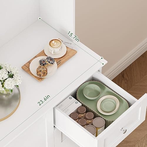 BOTLOG 72" Tall Kitchen Pantry Storage Cabinet with 4-Tier Door Shelves | Kitchen Hutch Cabinet with 2 Drawers, Frosted Glass Door for Dining Room, Modern White, Space-saving, apartment, small room thumbnail 6