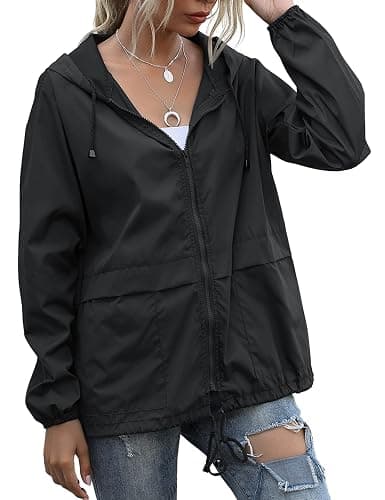 Muzeca Women's Waterproof Raincoat Lightweight Rain Jacket Hooded Windbreaker with Pockets for Outdoor thumbnail 2