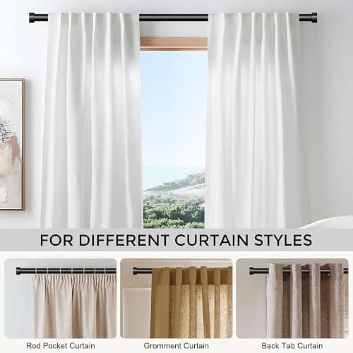 VOIIY Curtain Rods for Windows 48 to 84 Inch(4-7 Feet),Black 1'' Diameter Drapery Rods with End Cap Style Design,Modern Adjustable Heavy Duty Curtain Rod,Size:36''-88'' thumbnail 6