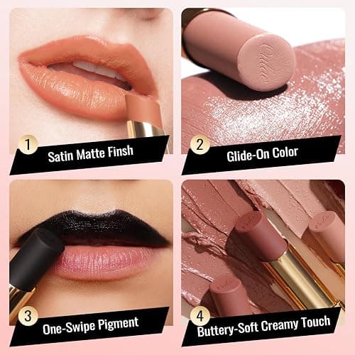 Oulac Satin Matte Pink Lipstick - Nude Long Lasting Lip Stick, Full Coverage with Smooth Creamy Texture Lip Colour, Moisturizing & Weightless Formula Lip Makeup, Vegan, 4.3g, SG06 Babe thumbnail 2