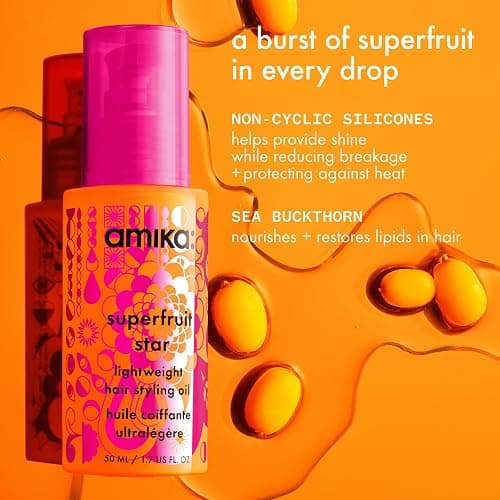 amika superfruit star lightweight hair styling + heat defense oil | heat protection, strengthen + reduce breakage, smooth frizz, add glossy shine | for all hair types thumbnail 3