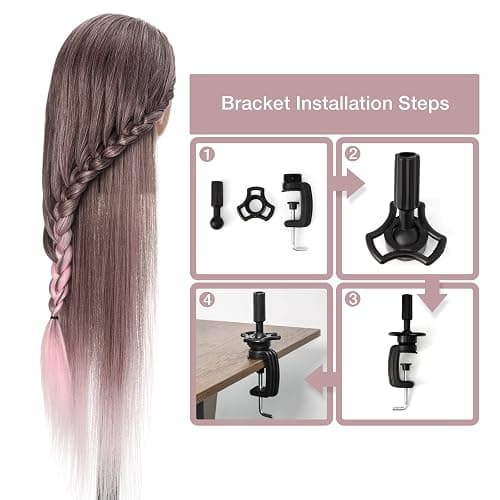 GUANJUNE Mannequin Head, Hairdressing Traning Head Hairdresser,26-28 Inch 100% Synthetic Fiber Cosmetology Doll Head with Clamp Holder+Hair Accessoires Set,Presents for Girls(Gradient Pink) thumbnail 3