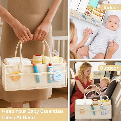 Baby Diaper Caddy, Premium Metal& Felt Movable Cart with Dividers for Newborn Nursery Essentials, Large Capacity Detachable Bedside Cart Organizer for Changing Table &Crib, Easy Assembly- Beige thumbnail 4