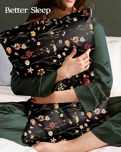Miss Adola 2 Pack Mulberry Silk Pillowcase for Hair and Skin - King Size 20 x 36 Inches with Hidden Zipper BK Grow Flower 19 Momme Soft Sleeping Silk Pillow Case for Women, Moms thumbnail 3