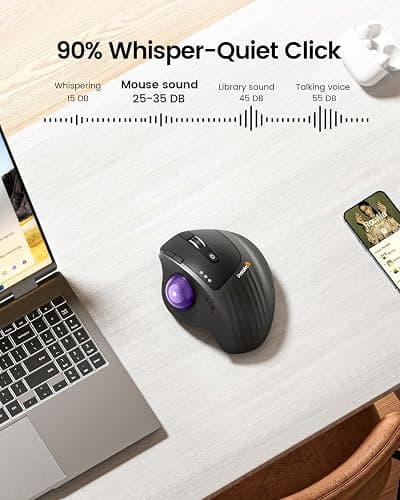 ProtoArc Wireless Trackball Mouse, EM01 NL Ergonomic Bluetooth Rollerball Thumb Rechargeable Computer Laptop Mouse, Adjustable Angle & 3 Device Connection for PC, Mac, Windows-Purple Ball thumbnail 6