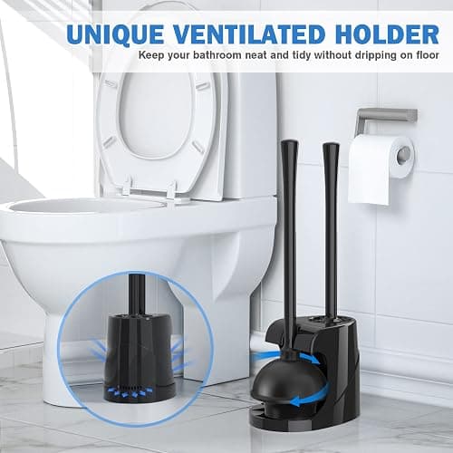 Toilet Plunger and Brush, Bowl Brush and Heavy Duty Toilet Plunger Set with Ventilated Holder, 2-in-1 Bathroom Cleaning Combo with Modern Caddy Stand for 5.7-inch Toilet Drain(Black, 2 Set) thumbnail 7