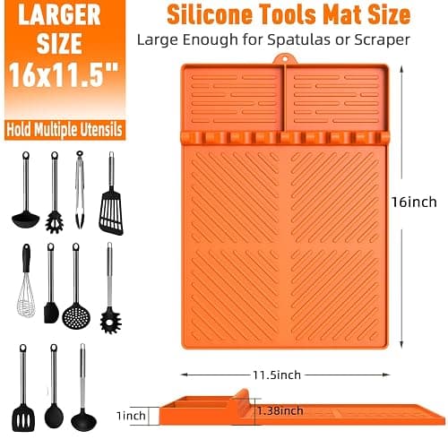 Silicone Grill Mat Compatible with Blackstone, BBQ Griddle Tools Mat with Drip Pad, Spatula Mat for Outdoor Kitchen Counter, Gifts for Men (Orange) thumbnail 2