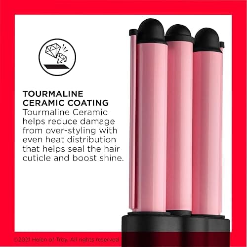 Revlon 3 Barrel Jumbo Hair Waver | Long-Lasting, Natural Looking Waves, (Pink) thumbnail 2