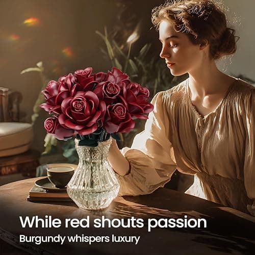 iATOM Burgundy Red Rose Bouquet Building Set, Artificial Flowers Botanical Collection Kit for Adults Women, Gift for Christmas and Valentines Day - Gothic Home Office Table Centerpiece Decor - IA11016 thumbnail 2