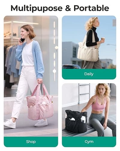 BAGSMART Foldable Tote Bag with Drawstring Bag, Large Tote Bag Shoulder Bag Top Handle Handbag for Travel, Work, Beach, Gym thumbnail 5